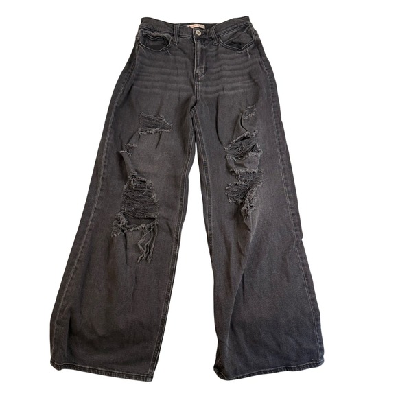 SO Denim - SO Good For Life 90s Wide Leg Jeans Black Distressed Super High Rise Size 9/29W